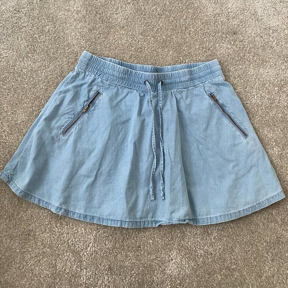 Fabletics Mikah Chambray Drawstring Mini Skirt Zip Pockets Small - Picture 3 of 5
